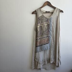 Neutral Paisley Panel Sleeveless Women’s Top